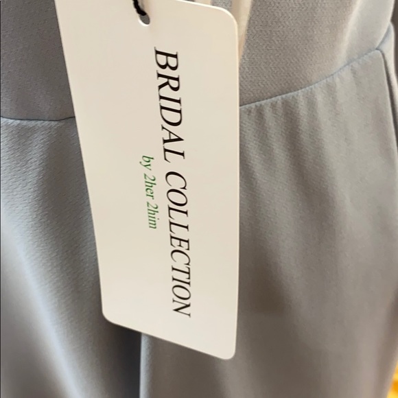 Silver bridesmaid dress with metal neck strap - Picture 7 of 8